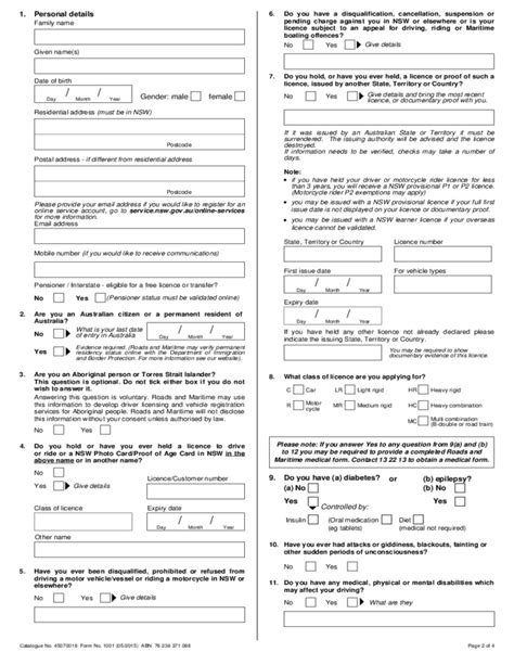 nsw drivers licence application form.